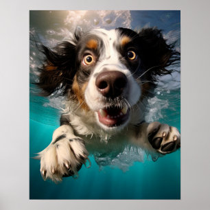Poster Conception sous-marine de la nage de chien excitée
