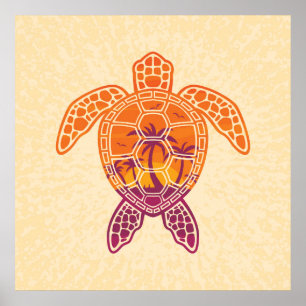 Poster Conception Tropicale de la tortue de mer coucher d