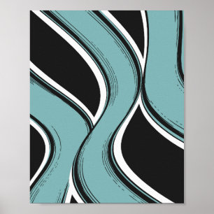 Poster Conception Turquoise et noire Abstraite Wavy