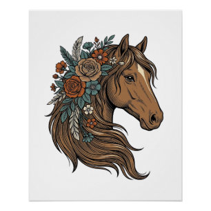 Poster Conception vectorielle de tête de cheval floral vi