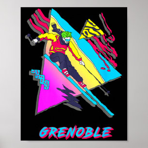 Poster Conception vibrante de ski avec texte grenoble ski