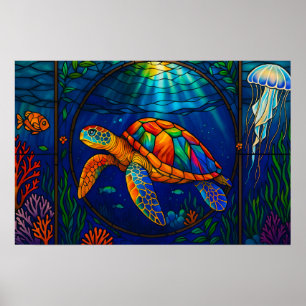 Poster Conception vibrante de tortue marine en verre colo