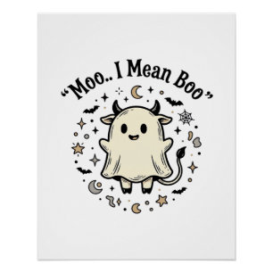 Poster Conception Vintage Halloween Fantôme Vache Mignonn