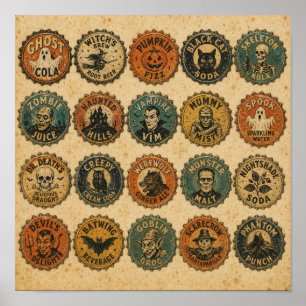 Poster Conceptions de capsules de bouteille vintage Hallo