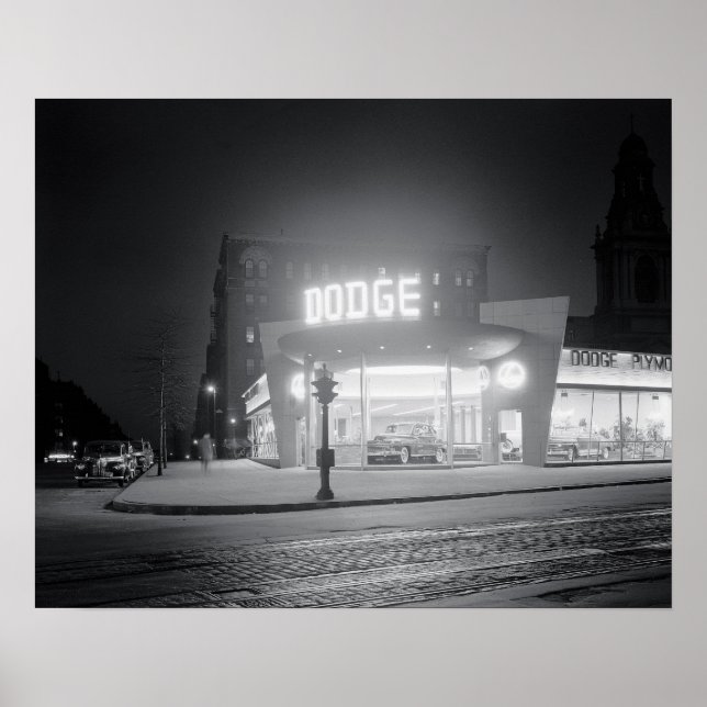 Poster Concessionnaire Automobile À La Nuit, 1948. Photo  (Devant)