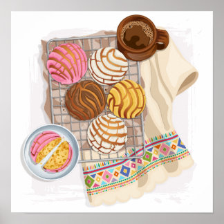 Poster Conchas mexicains Pan Dulce & Champurrado 