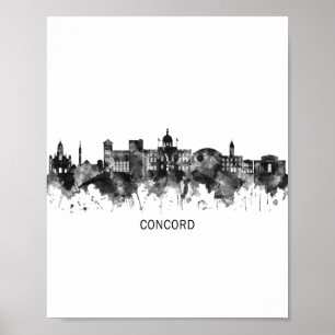 Poster Concord New Hampshire Skyline BW