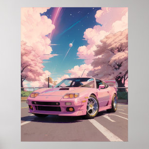 Poster Conduite de voiture rose Pastel esthétique à Tokyo