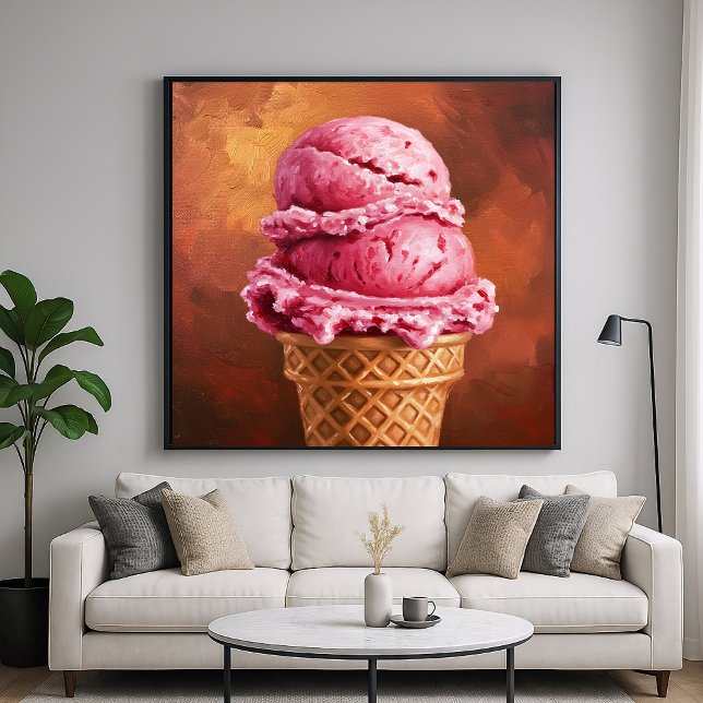 Poster Cône de crème glacée fraise - Art de style peintre (Créateur téléchargé)