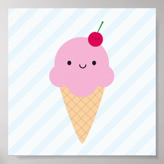 Poster Cone de crème glacée Kawaii (Devant)