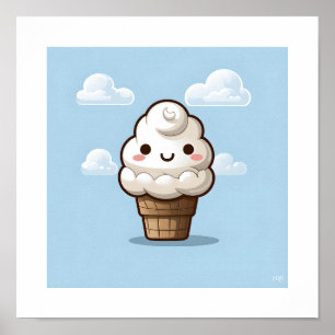 Poster Cone de crème glacée Kawaii Vanilla