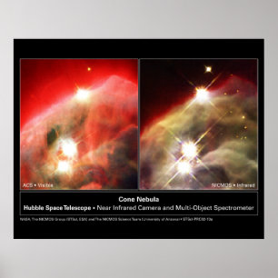 Poster Cone Nebula NGC 2264 Hubble Visible vs. Infrared