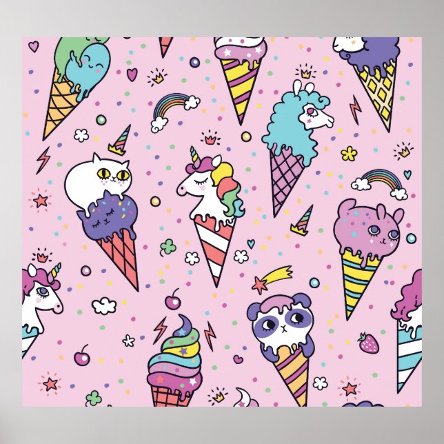 Poster Cônes de crème glacée mignonne (Devant)