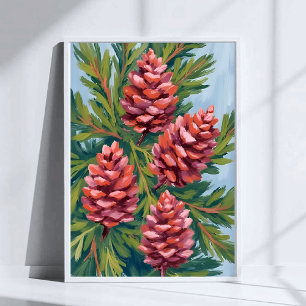 Poster Cônes de pin d'hiver   Peinture aquarelle de natur