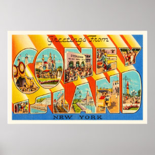 Poster Coney Island New York NY Vintage Travel Souvenir