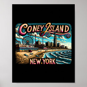Poster Coney Island New York Voyage Été Vacances Familial