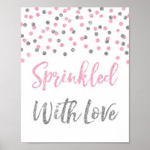 Poster Confetti d'argent rose parsemé d'un signe d'amour