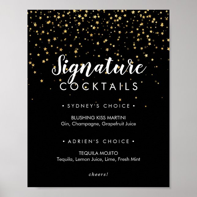 Poster Confetti d'or | Signature noire Signal Cocktails (Devant)