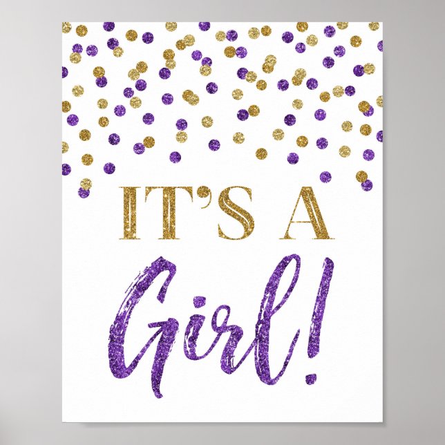 Poster Confetti d'or violet C'est un signe de Baby shower (Devant)