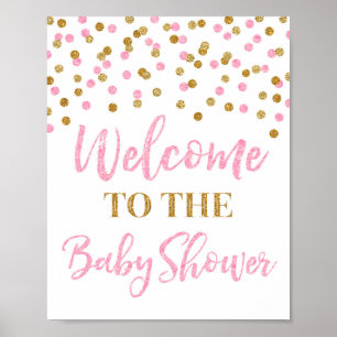 Poster Confetti en or rose Bienvenue au panneau Baby show
