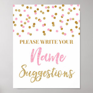 Poster Confetti en or rose Nom du Baby shower Suggestions