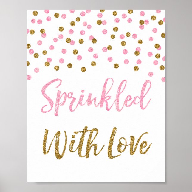Poster Confetti en or rose saupoudrée d'un signe d'amour (Devant)