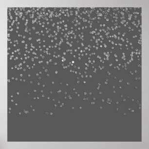 Poster Confetti moderne Gris et Faux Parties scintillant 