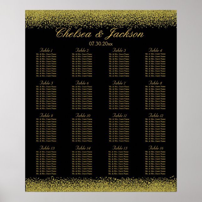 Poster Confetti noir et or - 16 Seating Chart (Devant)