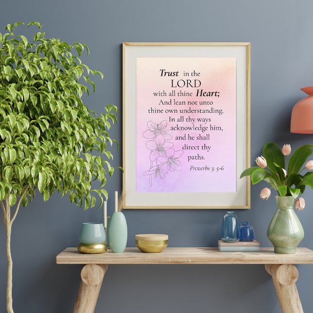 Poster Confiance dans le Seigneur Bible Verse Floral Aqua (Créateur téléchargé)