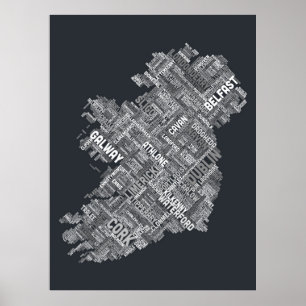 Poster Configuration de texte de ville de l'Irlande Eire