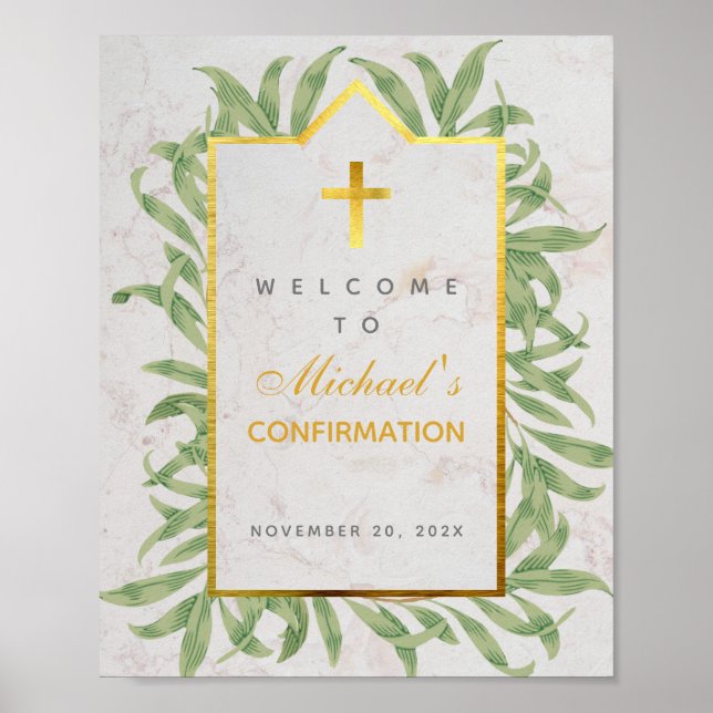 Poster Confirmation Bienvenue Verdure Faux Gold Botanique (Devant)