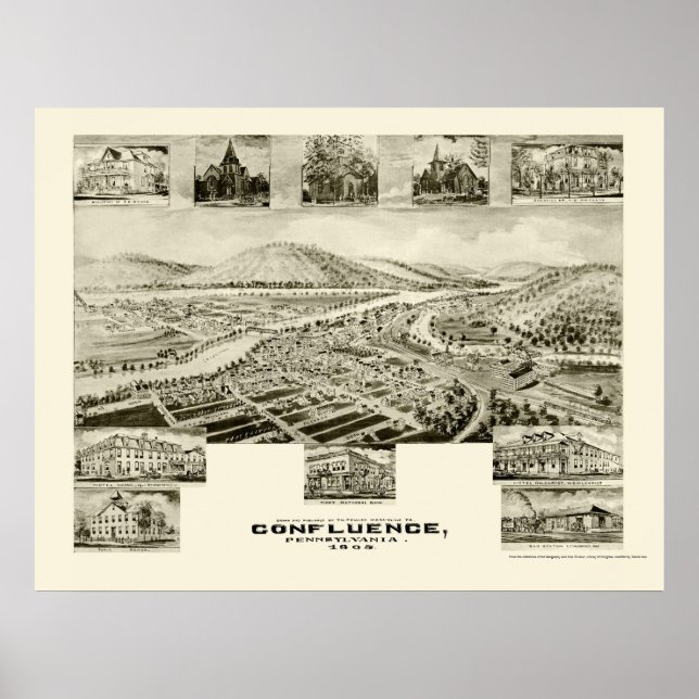Poster Confluence, PA Carte panoramique - 1905 (Devant)