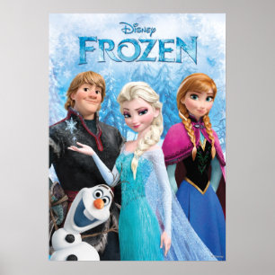 Poster Congelé   Anna, Elsa, Kristoff et Olaf