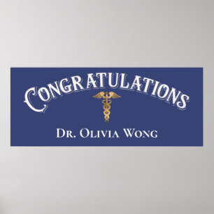 Poster Congratulations Doctor Physician Caduceus Gold