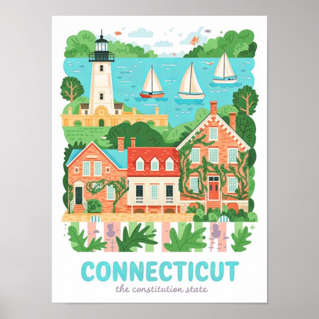 Poster Connecticut Constitution State USA Travel (Devant)