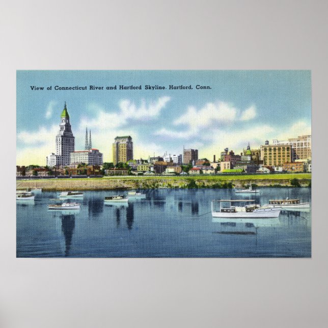 Poster Connecticut River Vue de Hartfort Skyline (Devant)