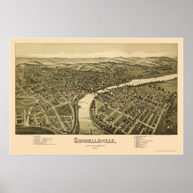 Poster Connellsville, PA Carte panoramique - 1897 (Devant)