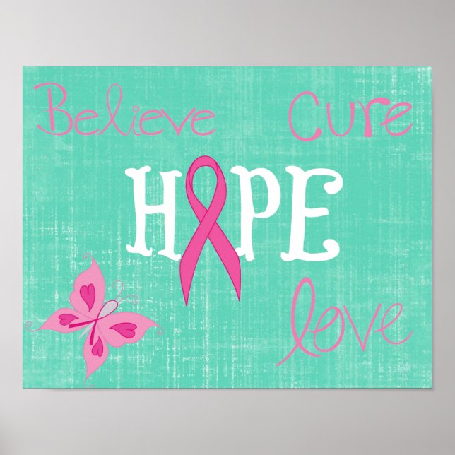 Poster Conscience du ruban rose Mots inspirants (Devant)