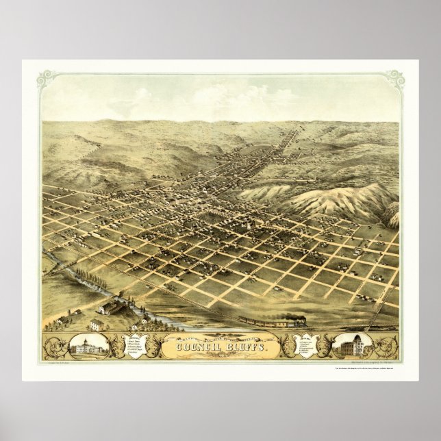 Poster Conseil Bluffs, IA Panoramic Map - 1868 (Devant)