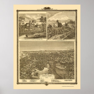 Poster Conseil Bluffs, IA Panoramic Map - 1875