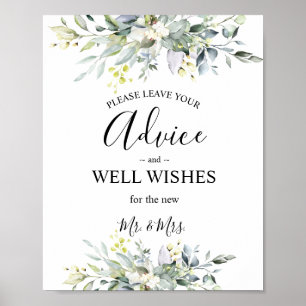 Poster Conseil et souhaits Mariage d'aquarelle verte