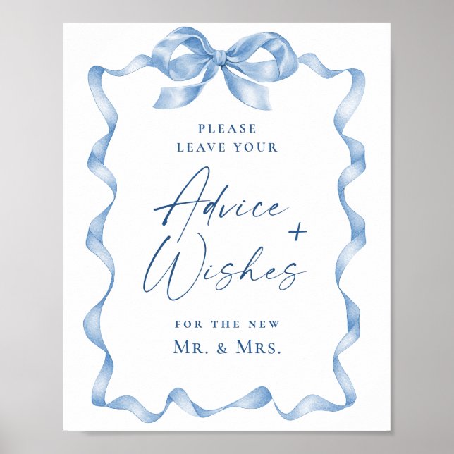 Poster Conseil et souhaits Mariage de la main bleue tirée (Devant)
