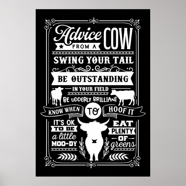 Poster conseil mignon de l'art de mots de vache Pays (Devant)