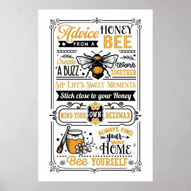 Poster conseil sur les abeilles miel mignonnes art (Devant)