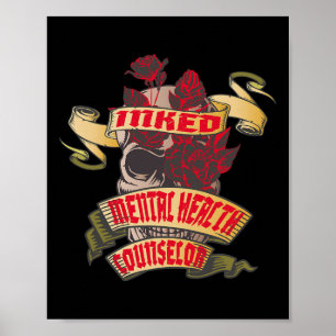 Poster Conseiller en santé mentale crâne encré et roses r