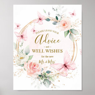 Poster Conseils et souhaits Mariage de papillon aquarelle