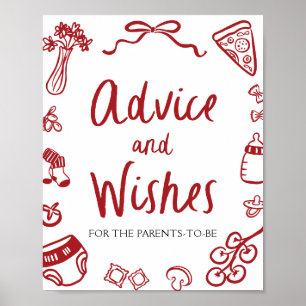 Poster Conseils et vœux de baby shower italiens dessinés 