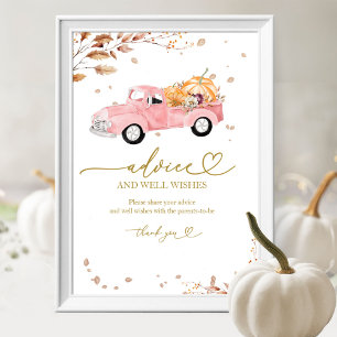 Poster Conseils et Vœux pour Bébé Fille Truck Fall Pumpki
