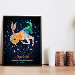 Poster Constellation Capricorne Zodiaque Galaxie Aquarell