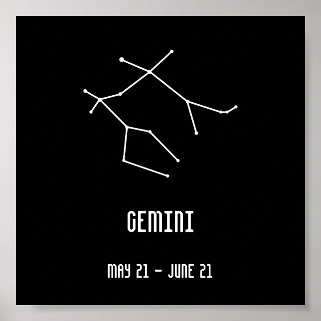 Poster Constellation de gemini noir et blanc (Devant)